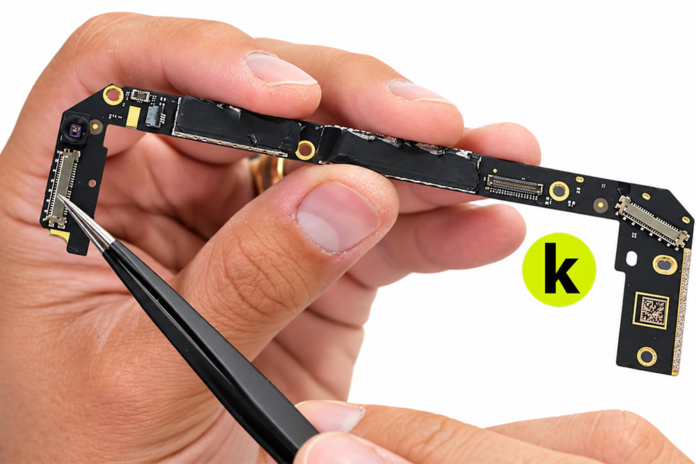 Системная плата iPhone Duo с разъемами и электронными компонентами