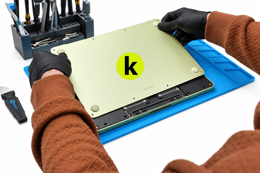 Снятие нижней крышки MacBook Neo 13 для доступа к внутренним компонентам